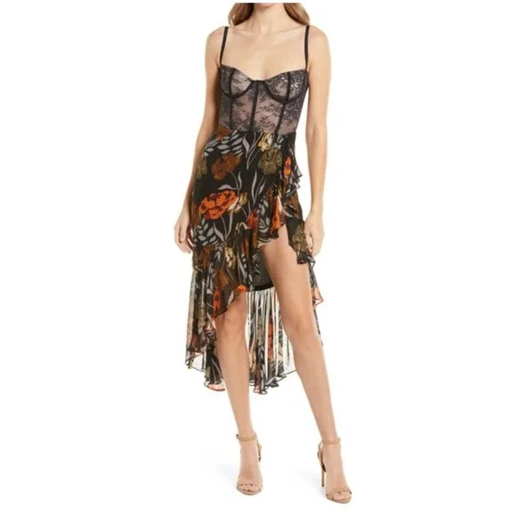 NEW! KATIE MAY Take A Sip dress in black 70s floral - SMALL - Picture 1 of 4